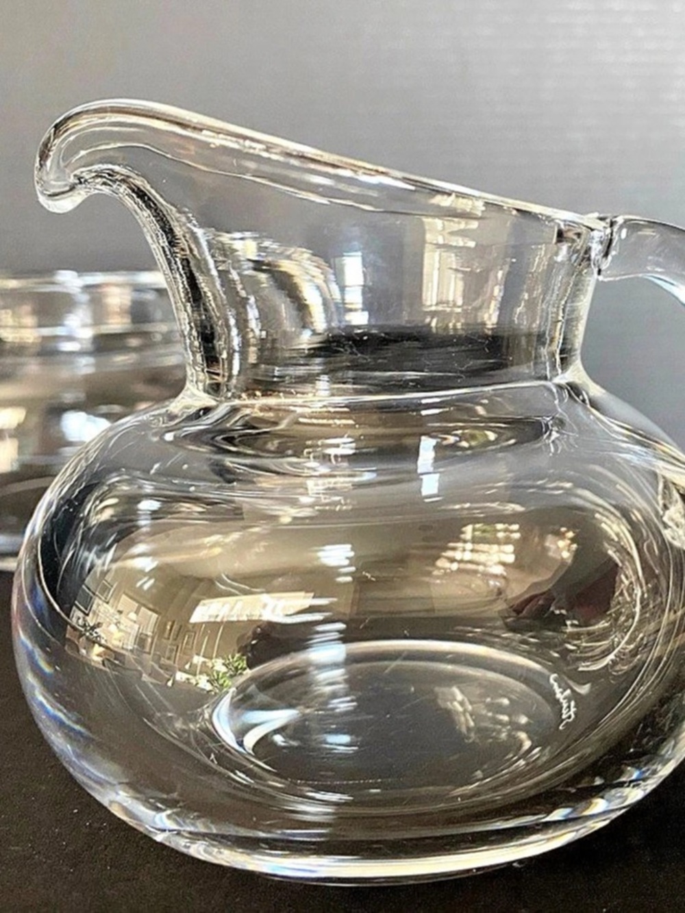 Vintage Steuben Crystal “Snail Scroll” Creamer and open Sugar Bowl